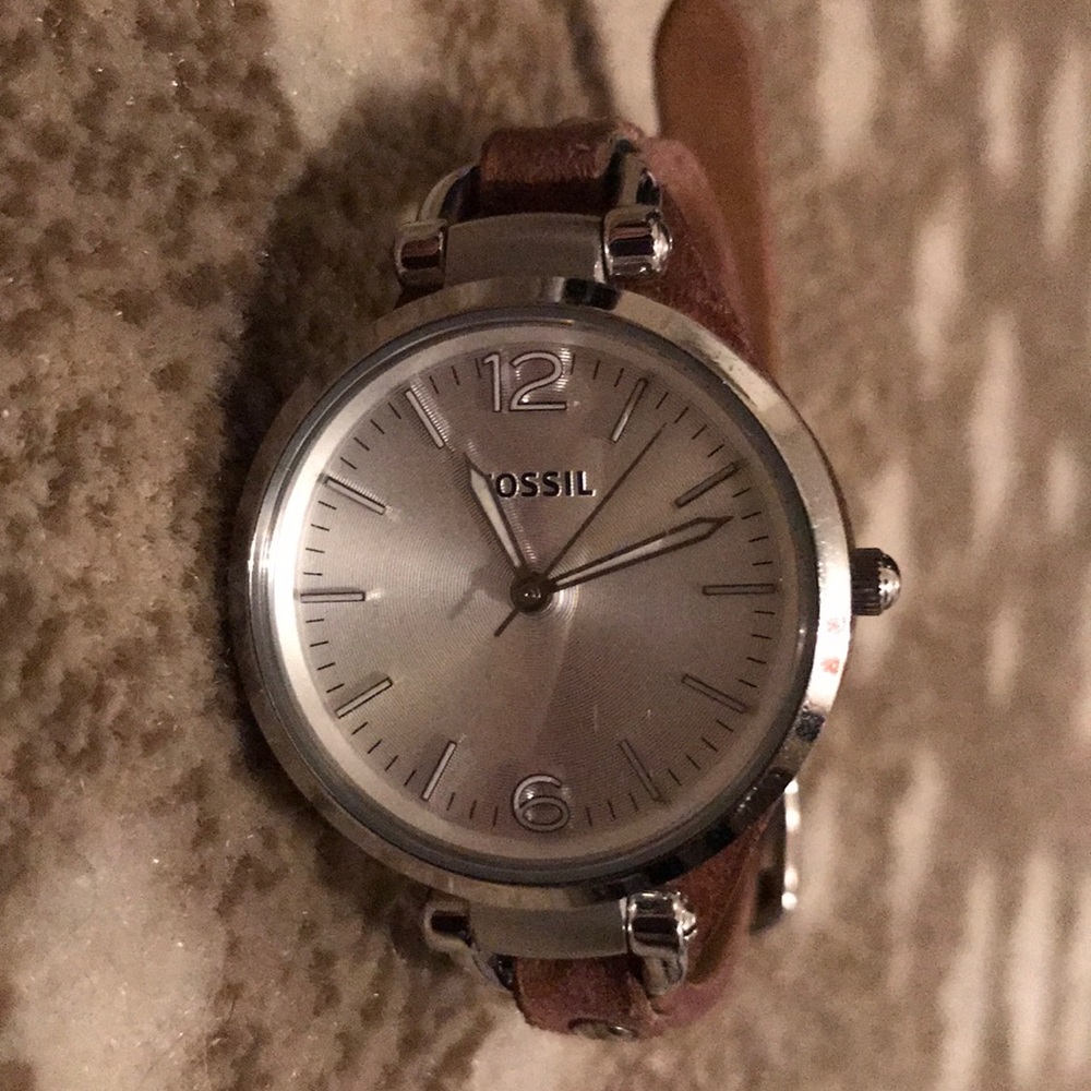 Sliver and leather Fossil watch